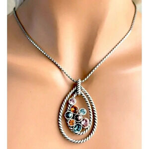 Brighton MONTE CARLO Multi Crystal Pendant Blue Topaz Purple Necklace.